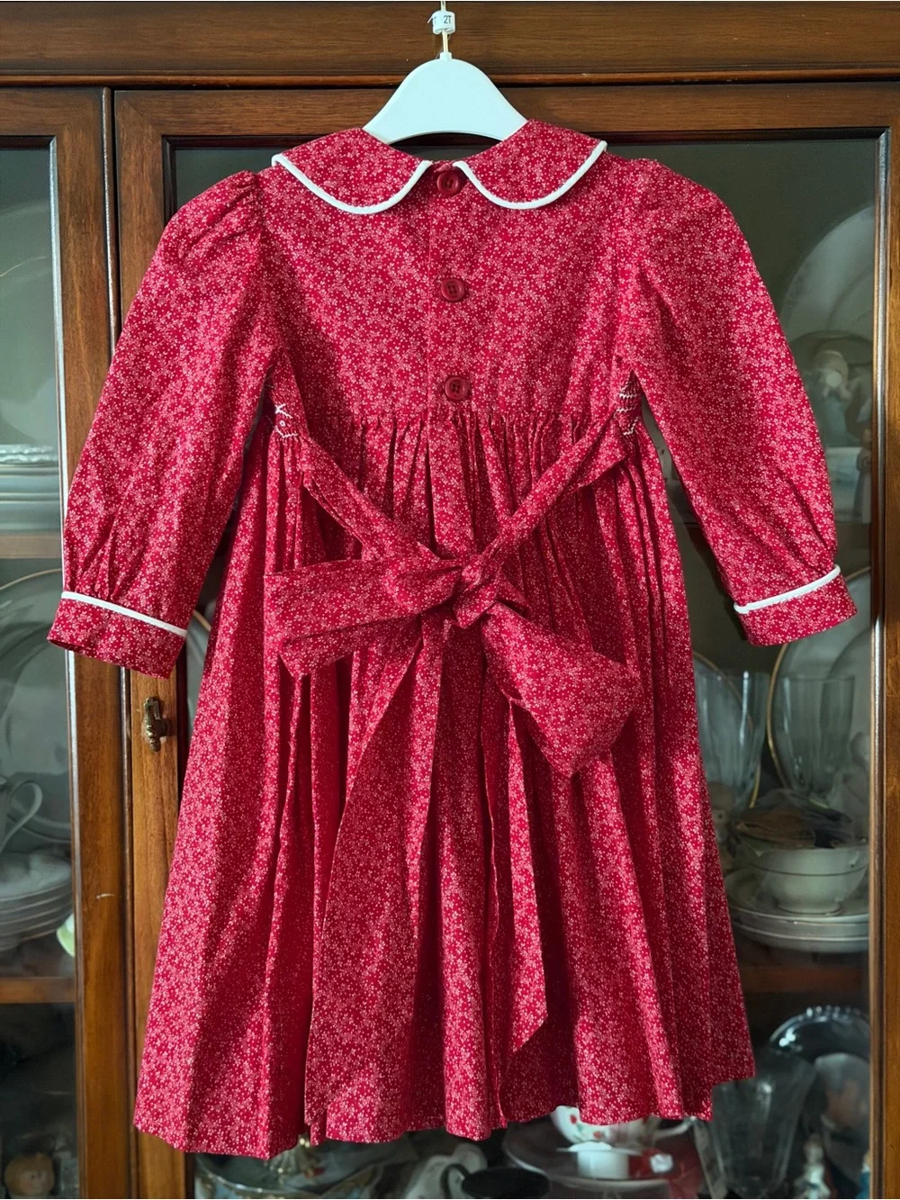 Handmade Red Smocked Peter Pan Collar Girls Dress